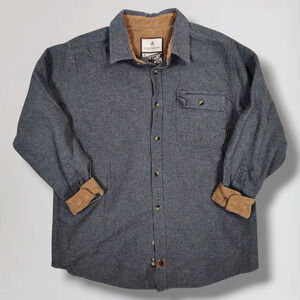 Legendary Whitetails Buck Camp Flannel Shirt Jacket L Gray Corduroy Trim